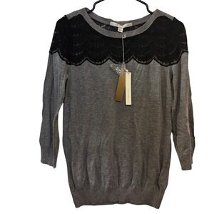 Laura Conrad‎ Women's Sweater Top Small NWT 3/4 Sleeve Black Lace Detail
